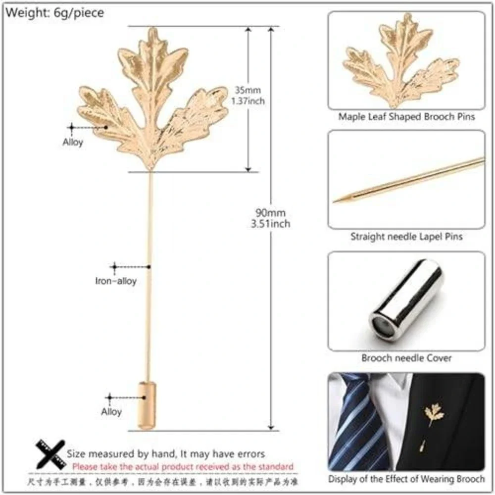 2pc Maple‎ Leaf Lapel Pin Set Gold and Silver Tone Stick Pins for Suits Hats